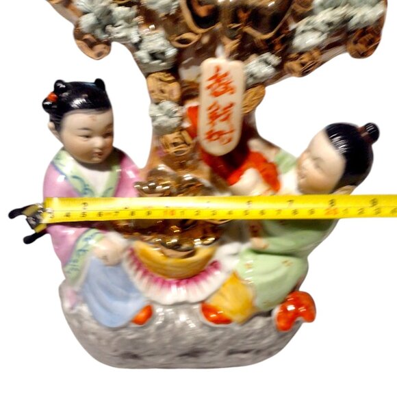 Vintage Antique Chinese Ornate Porcelain Sculpture Boy Girl Gold Tree of Life 13 - Picture 10 of 13